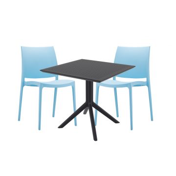 2 Seater Sky 80x80 Table Black with Maya Chairs in Blue