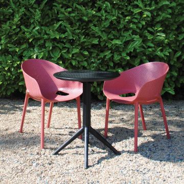 2 Seater Sky Round Folding Table in Black with Sky Pro Chairs in Marsala