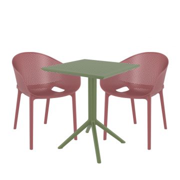 2 Sky Chairs in Marsala and Sky 60 x 60  Folding Table Set in Green