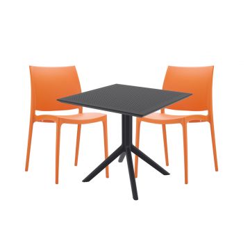 2 Seater Sky 80x80 Table Black with Maya Chairs in Orange