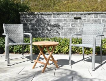 2 Seater Round Teak Coffee Table With Oliveira Chairs in Grey
