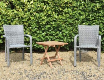 2 Seater Square Teak Coffee Table With Oliveira Chairs in Grey