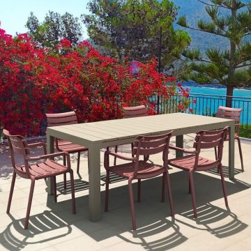 Vegas Medium 6 Seater Set Table In Taupe With Paris Chairs in Marsala