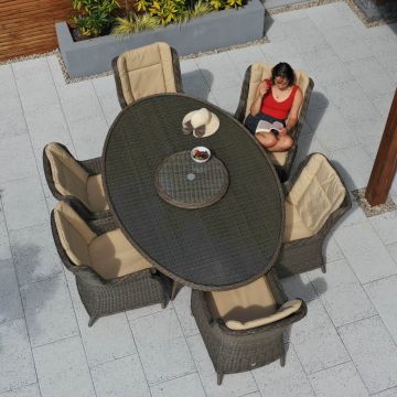 Boston 6 Seater Oval Rattan Furniture Set with Lazy Susan