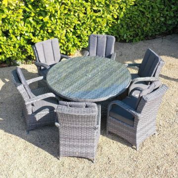Chicago 6 Seat Round Set in Grey With Quick Dry Back Cushions