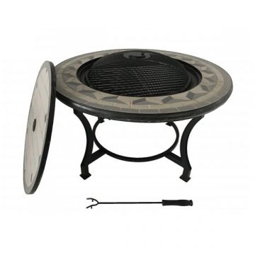 Calenta Tile Mosaic Fire Bowl &BBQ Grill with Lid