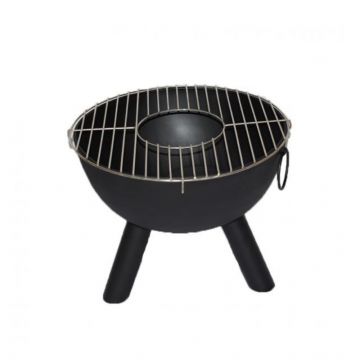 CASA Black Steel Fire Bowl with BBQ Grill