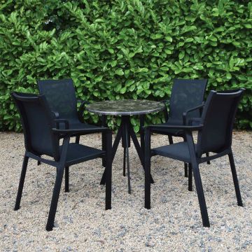 Karacabey Marble 70cm Round Werzalit Table Fuoz Legs & 4 Pacific Charis in Black