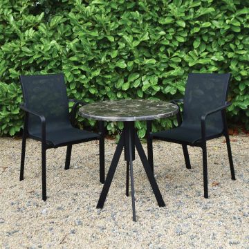 Karacabey Marble 70cm Round Werzalit Table Fuoz Legs & 2 Pacific Charis in Black