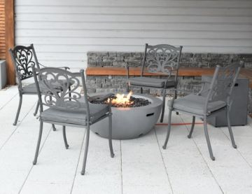 4 Seater Lasair Round Fire Bowl Set With Hampshire Grey Chairs