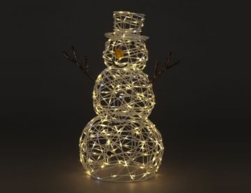 90cm White Rattan Snowman with 250 Warm White LED Lights
