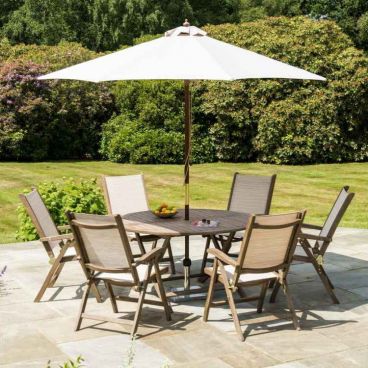 Hartman Capri 6 Seat Oval Dining Set in Antique Grey with Parasol