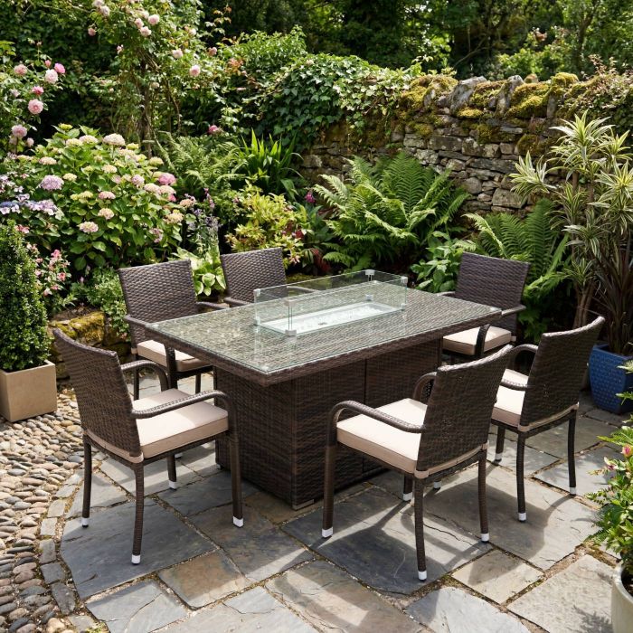 Cairo 6 Seat Stacking Rectangular Firepit Set main product photo