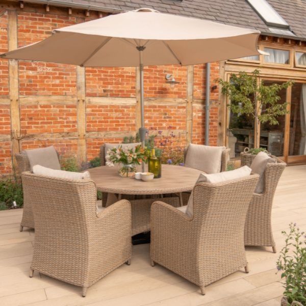 Kettler Derwent 6 Seat Round Dining Set with Parasol & Base main product photo
