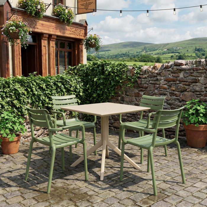 4 Seater Sky 80cm x 80cm Table in Taupe with Paris Chairs in Green main product photo