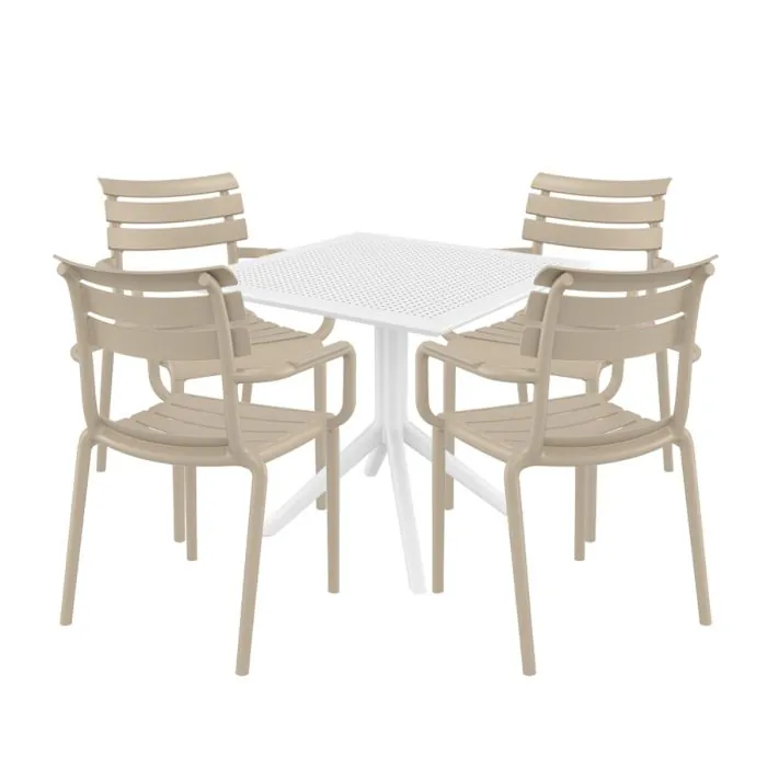 4 Seater Sky 80 x 80 Table White With Paris Chairs in Taupe