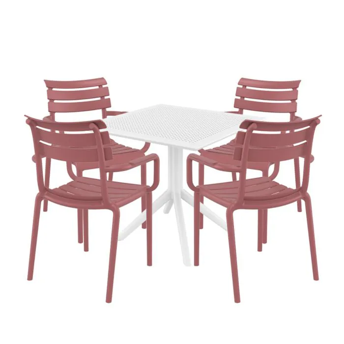 4 Seater Sky 80x80 Table In White With Paris Chairs in Marsala