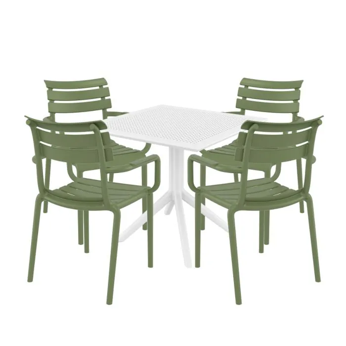 4 Seater Sky 80 x 80 Table in White With Paris Chairs in Green