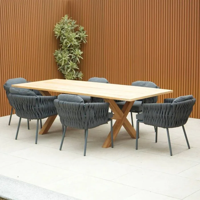 Hartman Regis Teak Dining Table with 6 Aranweave Grey Chairs
