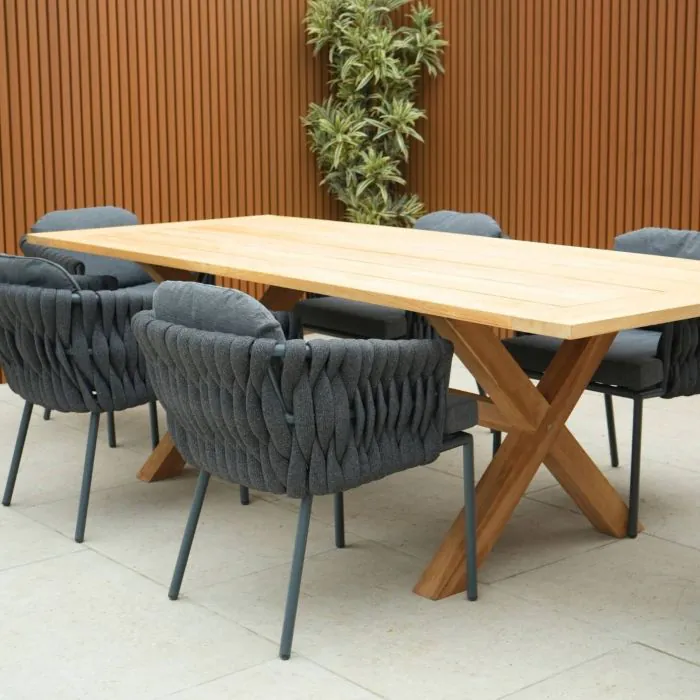Hartman Regis Teak Dining Table with 6 Aranweave Grey Chairs