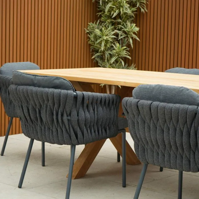 Hartman Regis Teak Dining Table with 6 Aranweave Grey Chairs