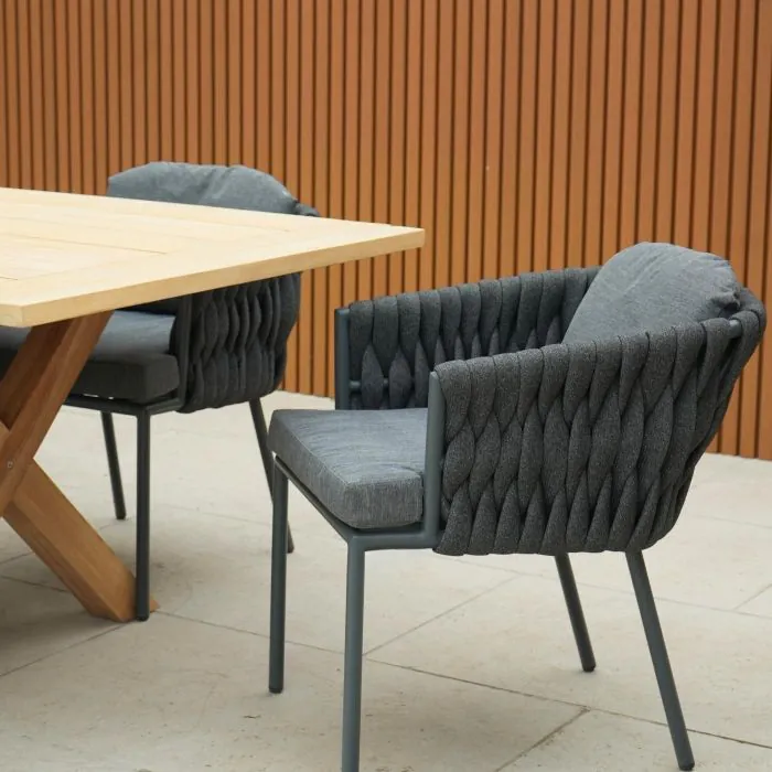 Hartman Regis Teak Dining Table with 6 Aranweave Grey Chairs