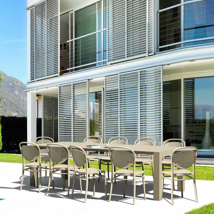 10 Marcel Chairs and Vegas XL Table Set in Taupe