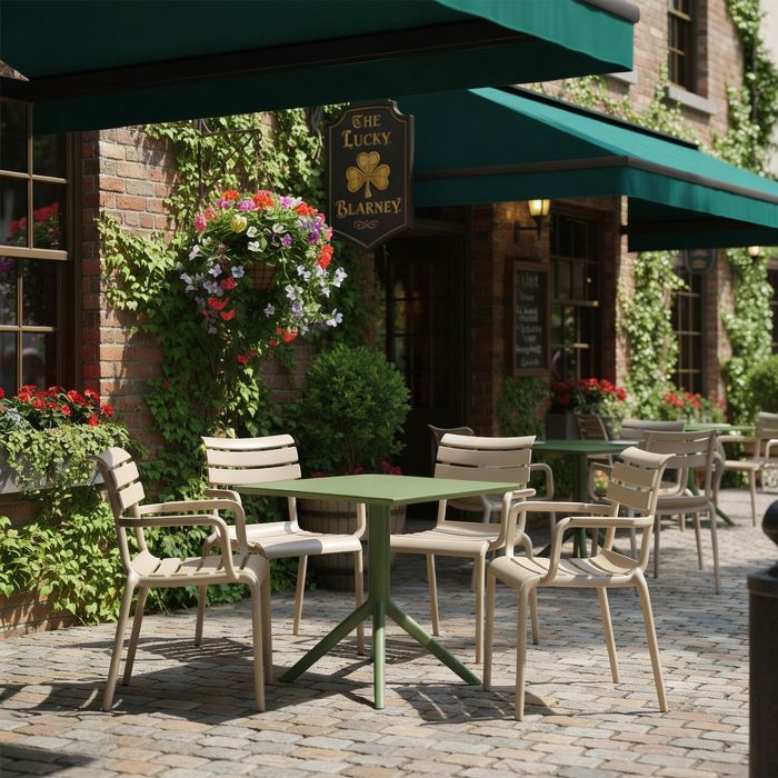 4 Paris Chairs in Taupe and Sky 60cm x 60cm Folding Table Set in Green main product photo