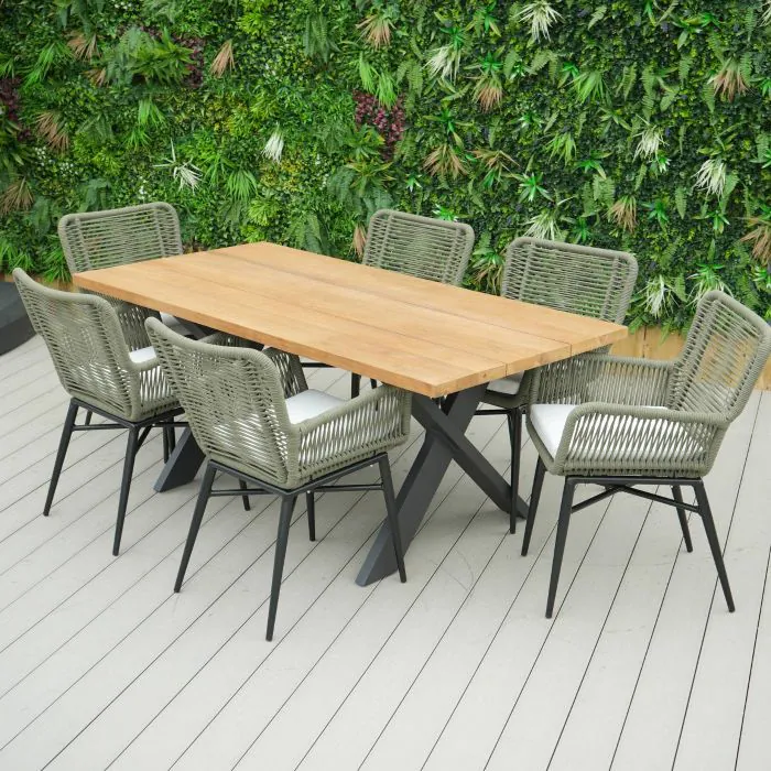 Tebal Teak 180cm Rectangular Table with 6 Diana Chairs