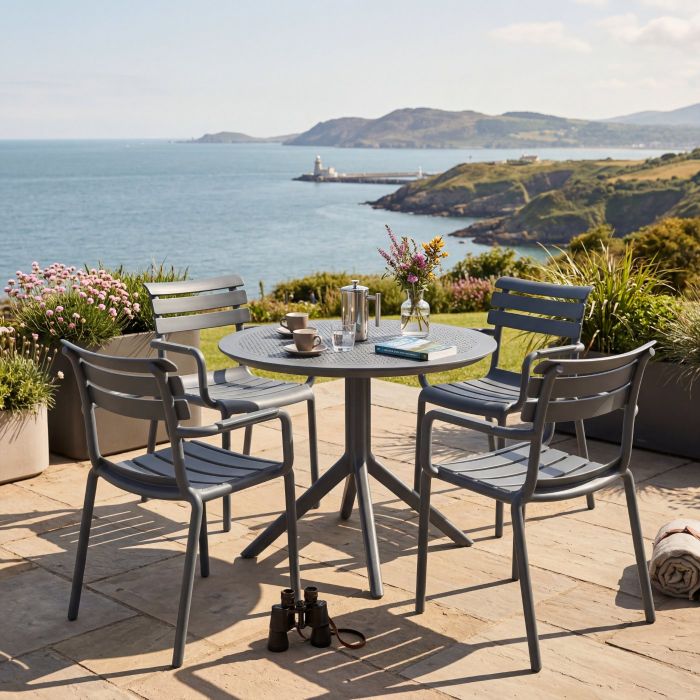 Sky 105 Table with 4 Paris Chairs in Dark Grey main product photo