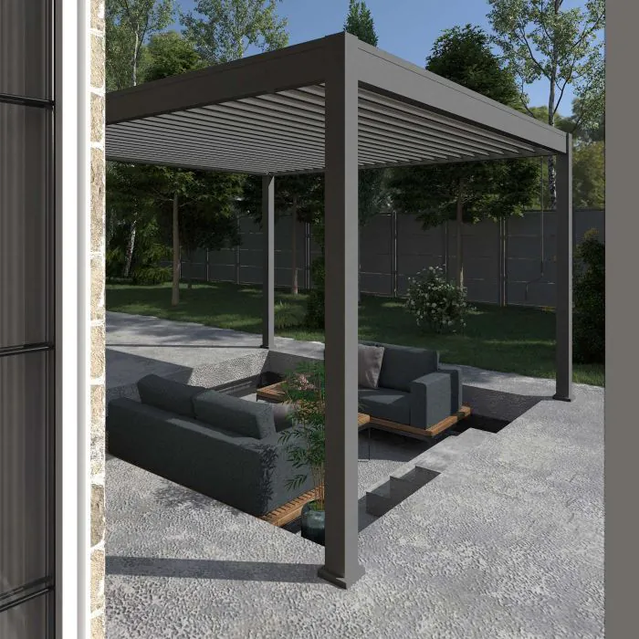 Ombrea Bio-Climatic 4m x 4m Freestanding Pergola - Anthracite Ombrea Bio-Climatic 4m x 4m Freestanding Pergola - Anthracite