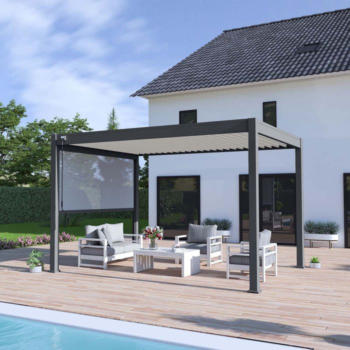 Ombrea Bio-Climatic 3m x 4m Freestanding Pergola - Anthracite with White Louvres main product photo