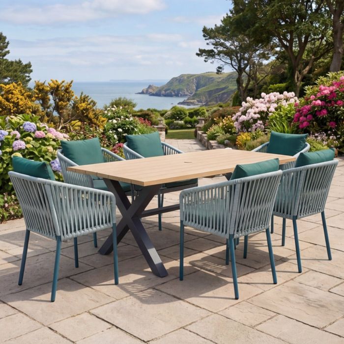 Palm 180cm Rectangular Dining Table with 6 Camilla Teal Chairs main product photo