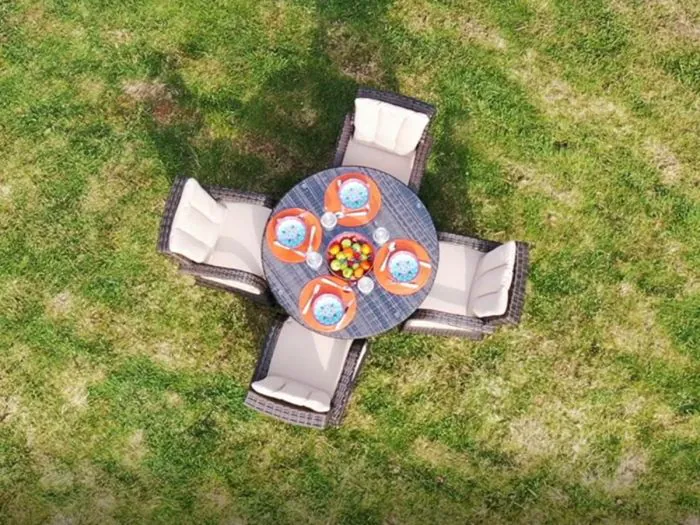 Top down view of the Cairo 4 Seat Round Set with Quick Dry Cushions and Back Cushions