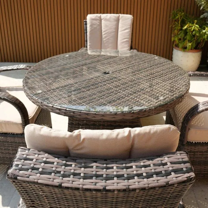 Cairo 4 Seat Rattan Round Set with Quick Dry Seat and Back Cushions