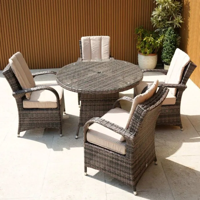 Cairo 4 Seat Rattan Round Set with Quick Dry Seat and Back Cushions