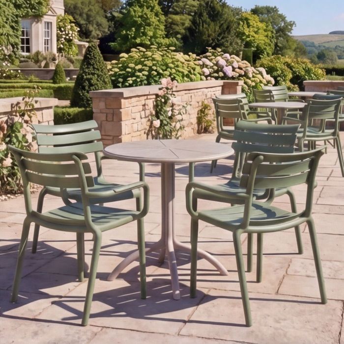 4 Seater Octopus Round Table in Taupe with Paris Chairs in Green main product photo