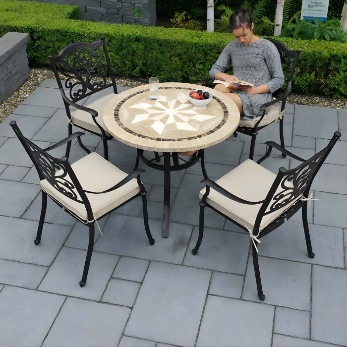 Dalkey 90cm Garden Table with 4 Cast Aluminium Hampshire Outdoor Chairs - Bronze main product photo