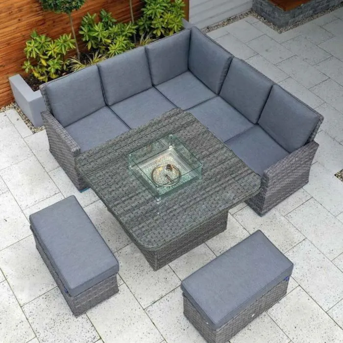 Victory Corner Sofa Set with Benches and Firepit