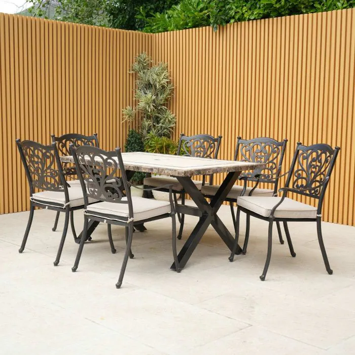Killiney 6 Seat Rectangular Garden Set with Cast Aluminium Hampshire Chairs