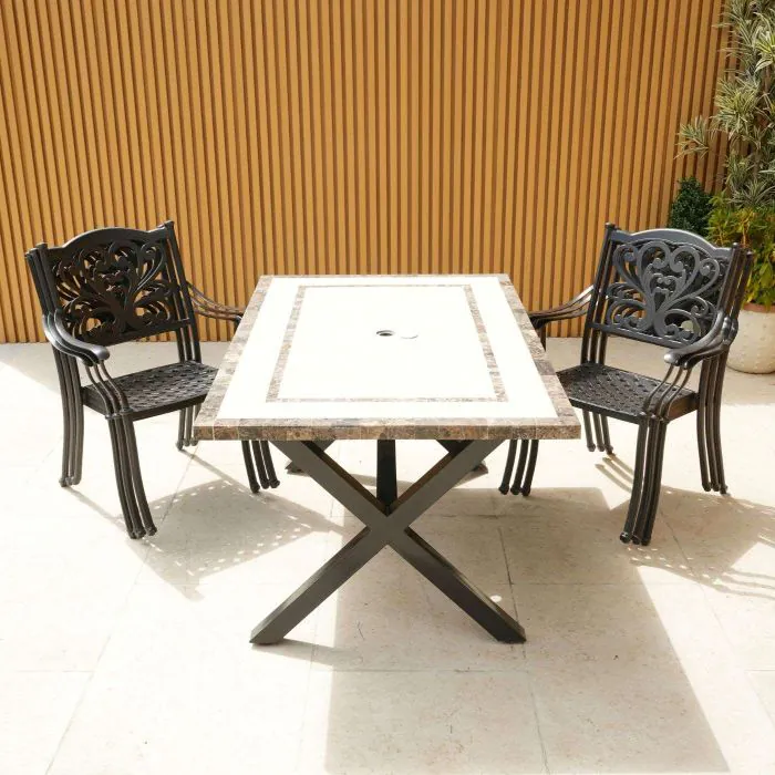 Killiney 6 Seat Rectangular Garden Set with Cast Aluminium Hampshire Chairs