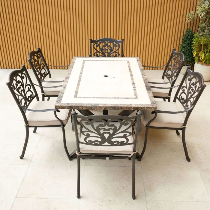 Killiney 6 Seat Rectangular Garden Set with Cast Aluminium Hampshire Chairs