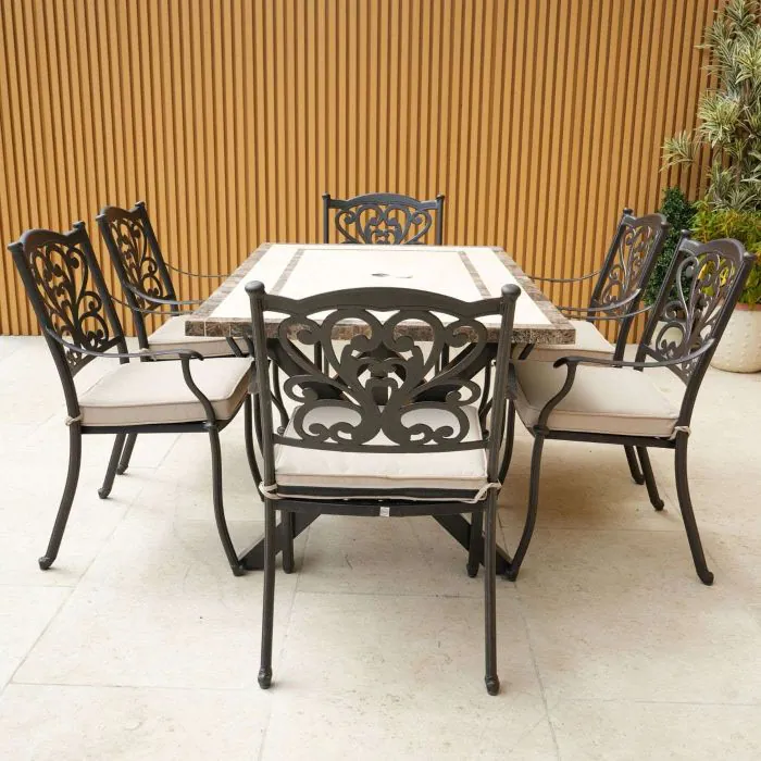 Killiney 6 Seat Rectangular Garden Set with Cast Aluminium Hampshire Chairs