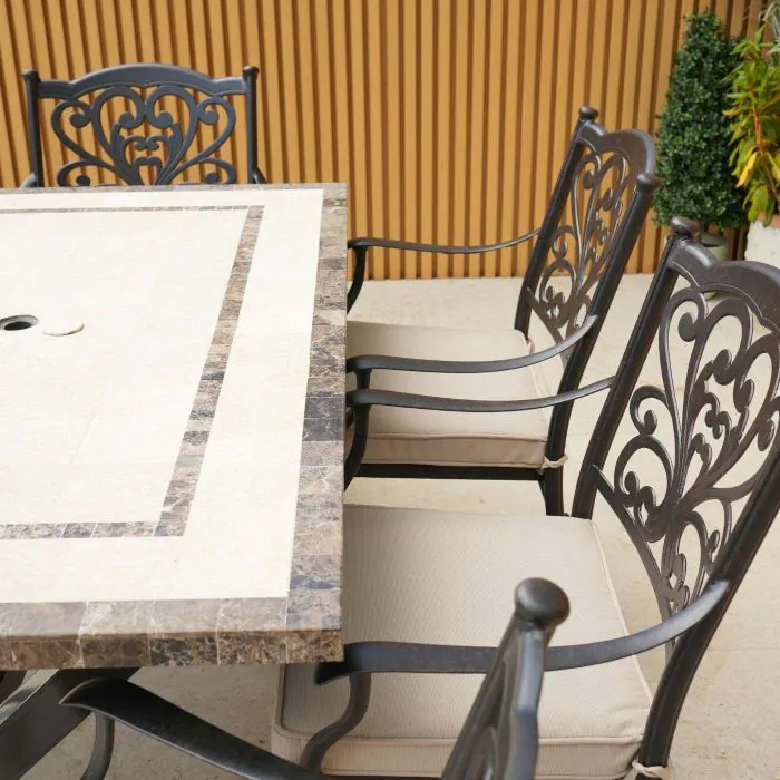 Killiney 6 Seat Rectangular Garden Set with Cast Aluminium Hampshire Chairs
