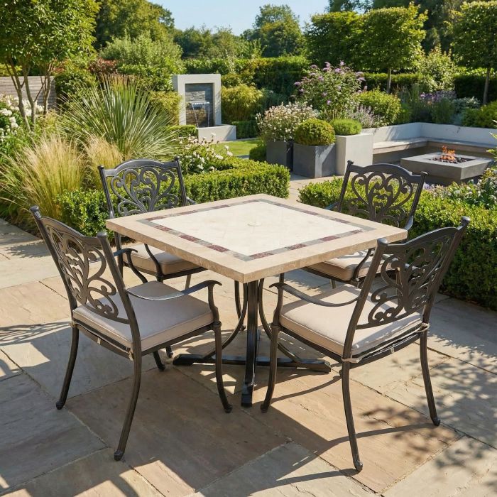 Killiney 4 Seat Square Garden Dining Set with Cast Aluminium Hampshire Chairs - Bronze main product photo