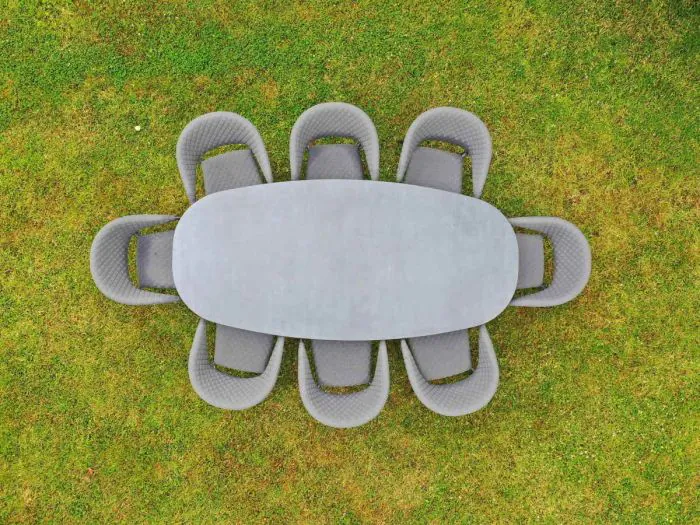 Top Down of the Galaxy 8 Seat Oval Set with Elements Chairs  - Dark Grey