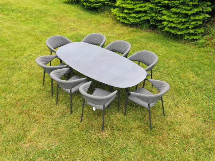 Over Head View of the Galaxy 8 Seat Oval Set with Elements Chairs  - Dark Grey