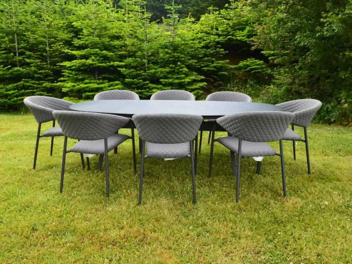 Side View of the Galaxy 8 Seat Oval Set with Elements Chairs  - Dark Grey