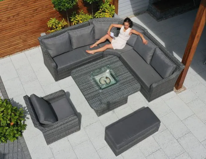 Halifax Corner Rattan Dining Fire Pit Set