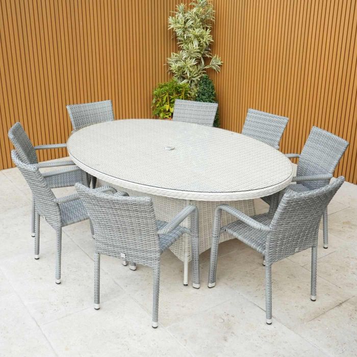 Roma 8 Seat Oval Table Set with 8 Oliveira Chairs main product photo